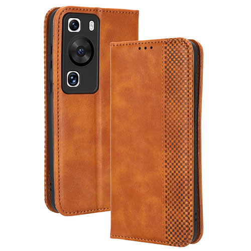 Leather Case Stands Flip Cover Holder BY4 for Huawei P60 Brown