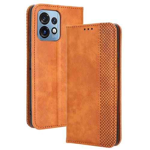 Leather Case Stands Flip Cover Holder BY4 for Motorola Moto Edge 40 Pro 5G Brown