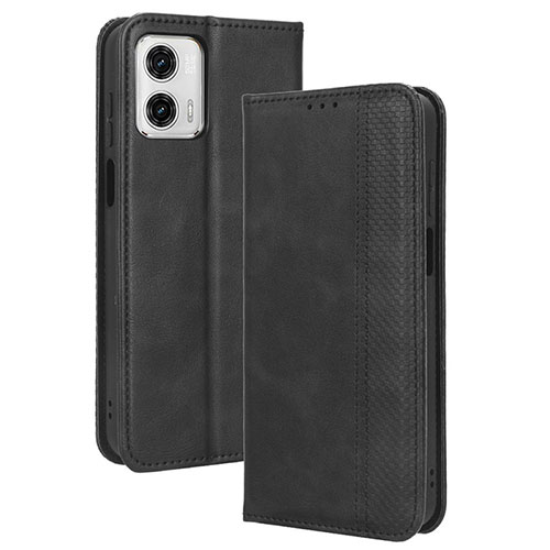 Leather Case Stands Flip Cover Holder BY4 for Motorola Moto G 5G (2023) Black