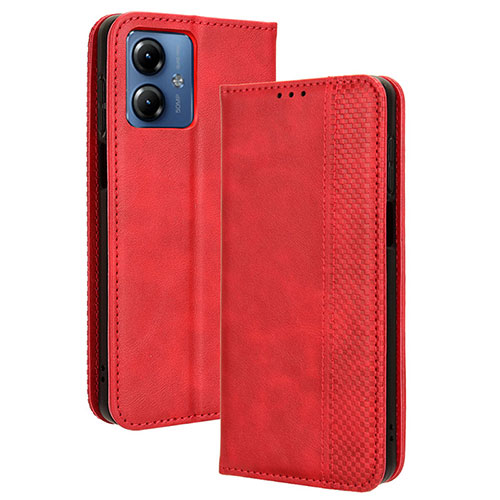 Leather Case Stands Flip Cover Holder BY4 for Motorola Moto G14 Red