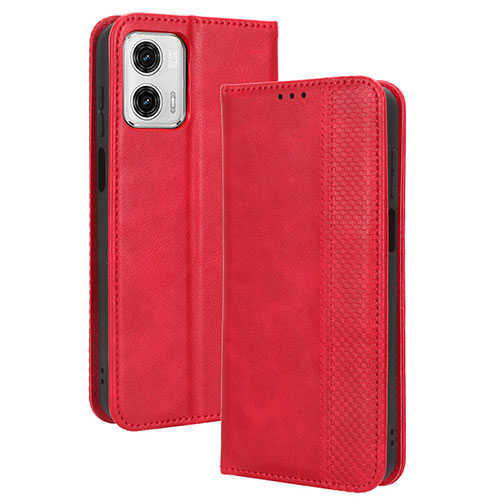 Leather Case Stands Flip Cover Holder BY4 for Motorola Moto G53 5G Red