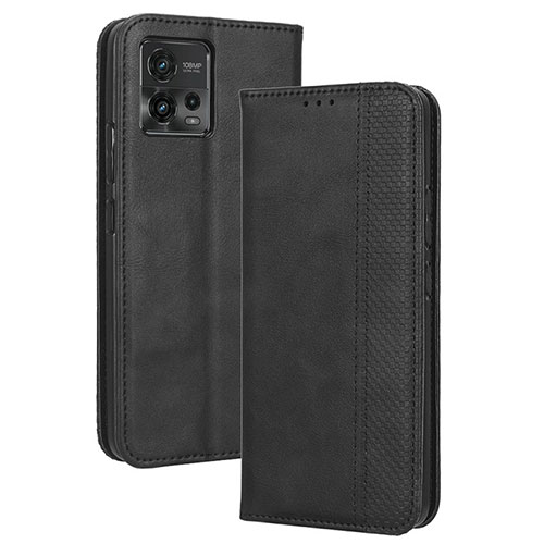 Leather Case Stands Flip Cover Holder BY4 for Motorola Moto G72 Black