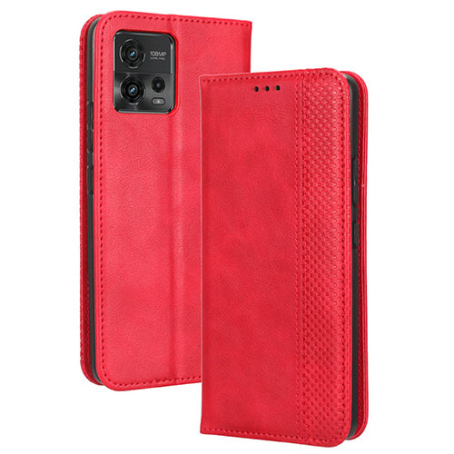 Leather Case Stands Flip Cover Holder BY4 for Motorola Moto G72 Red