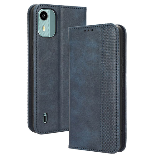 Leather Case Stands Flip Cover Holder BY4 for Nokia C12 Plus Blue