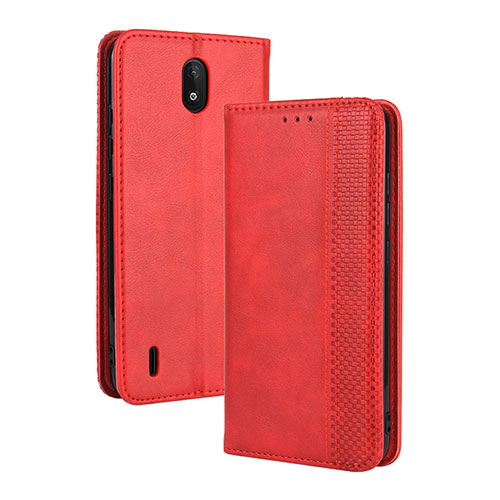 Leather Case Stands Flip Cover Holder BY4 for Nokia C2 Red