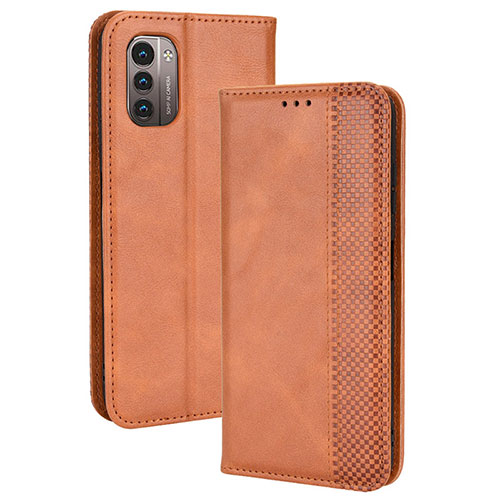 Leather Case Stands Flip Cover Holder BY4 for Nokia G11 Brown