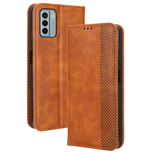 Leather Case Stands Flip Cover Holder BY4 for Nokia G22 Brown