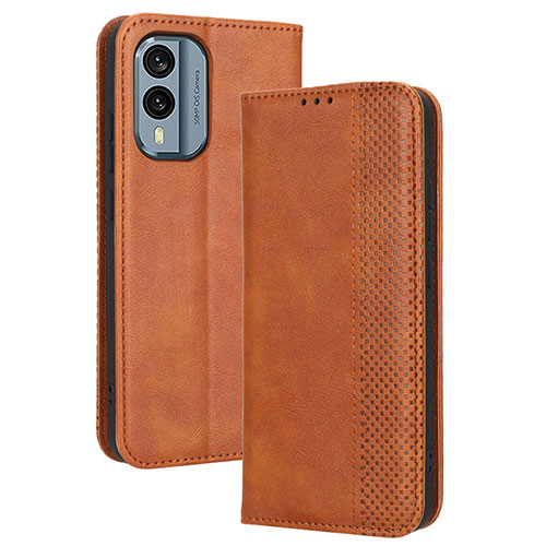 Leather Case Stands Flip Cover Holder BY4 for Nokia X30 5G Brown