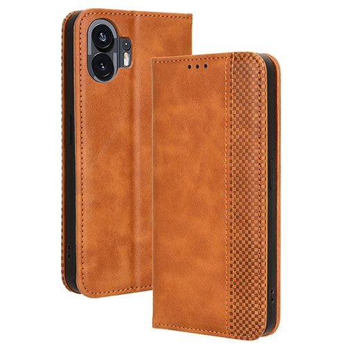 Leather Case Stands Flip Cover Holder BY4 for Nothing Phone 2 Brown