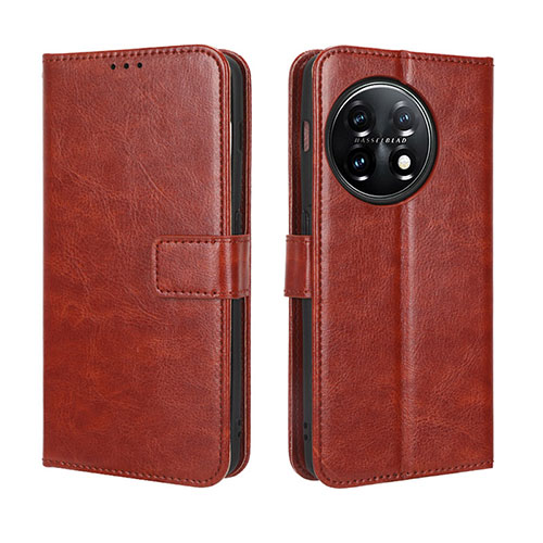 Leather Case Stands Flip Cover Holder BY4 for OnePlus Ace 2 5G Brown