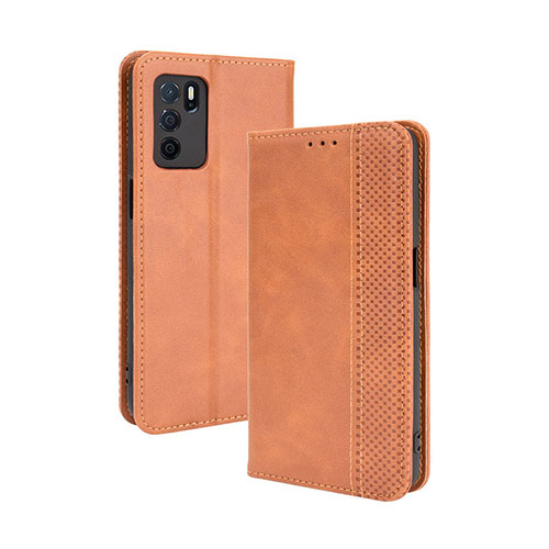 Leather Case Stands Flip Cover Holder BY4 for Oppo A16s Brown