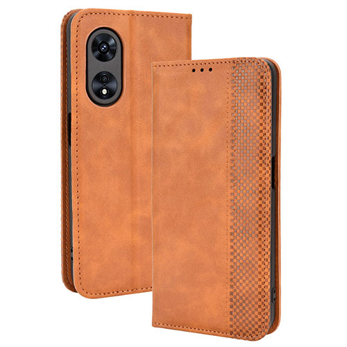 Leather Case Stands Flip Cover Holder BY4 for Oppo A1x 5G Brown