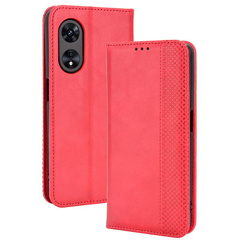 Leather Case Stands Flip Cover Holder BY4 for Oppo A1x 5G Red