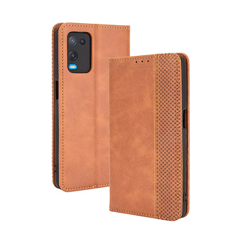 Leather Case Stands Flip Cover Holder BY4 for Oppo A54 4G Brown