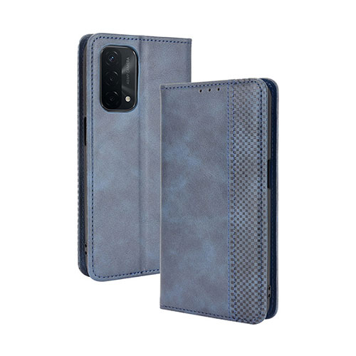 Leather Case Stands Flip Cover Holder BY4 for Oppo A54 5G Blue