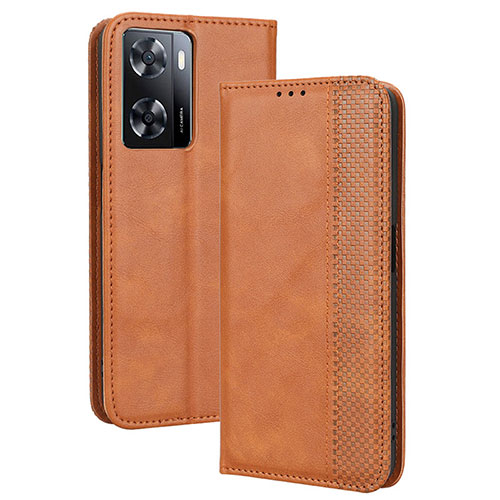 Leather Case Stands Flip Cover Holder BY4 for Oppo A57s Brown