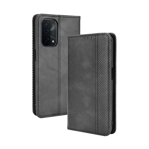 Leather Case Stands Flip Cover Holder BY4 for Oppo A74 5G Black