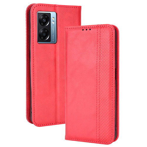 Leather Case Stands Flip Cover Holder BY4 for Oppo A77 5G Red