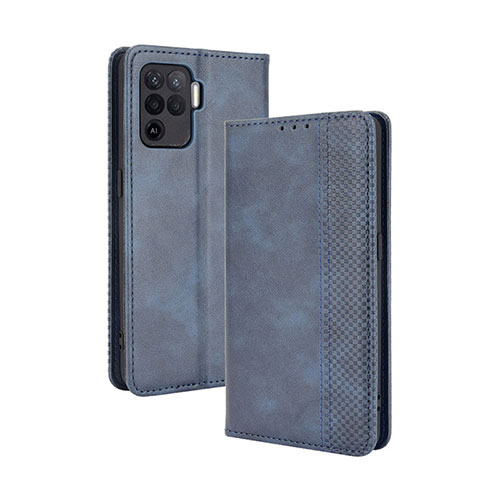 Leather Case Stands Flip Cover Holder BY4 for Oppo F19 Pro Blue