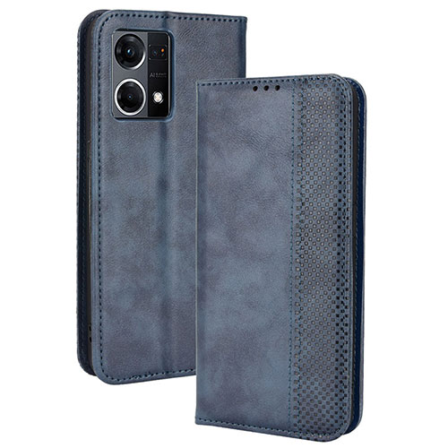 Leather Case Stands Flip Cover Holder BY4 for Oppo F21 Pro 4G Blue