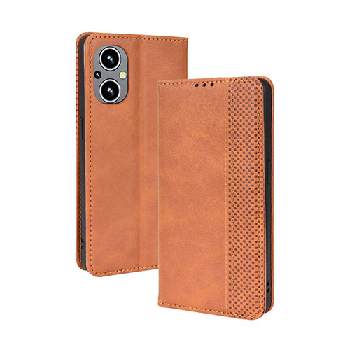 Leather Case Stands Flip Cover Holder BY4 for Oppo F21 Pro 5G Brown