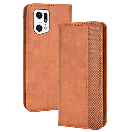 Leather Case Stands Flip Cover Holder BY4 for Oppo Find X5 Pro 5G Brown