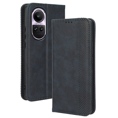 Leather Case Stands Flip Cover Holder BY4 for Oppo Reno10 Pro 5G Blue