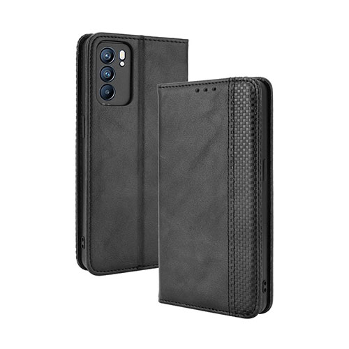 Leather Case Stands Flip Cover Holder BY4 for Oppo Reno6 5G Black