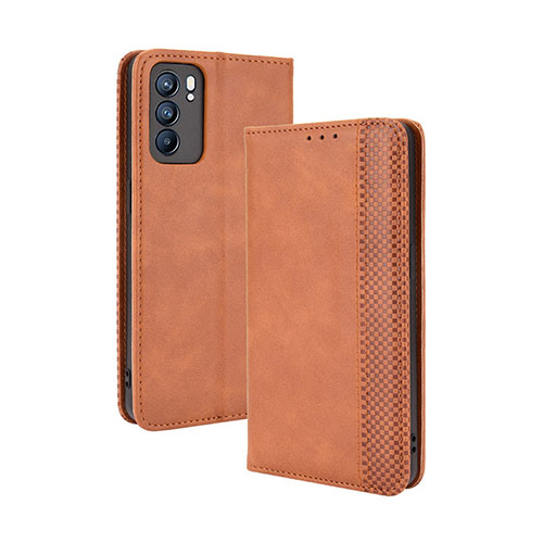 Leather Case Stands Flip Cover Holder BY4 for Oppo Reno6 5G Brown