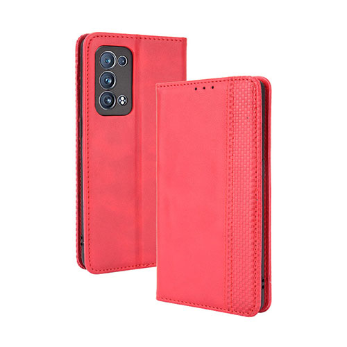 Leather Case Stands Flip Cover Holder BY4 for Oppo Reno6 Pro 5G Red
