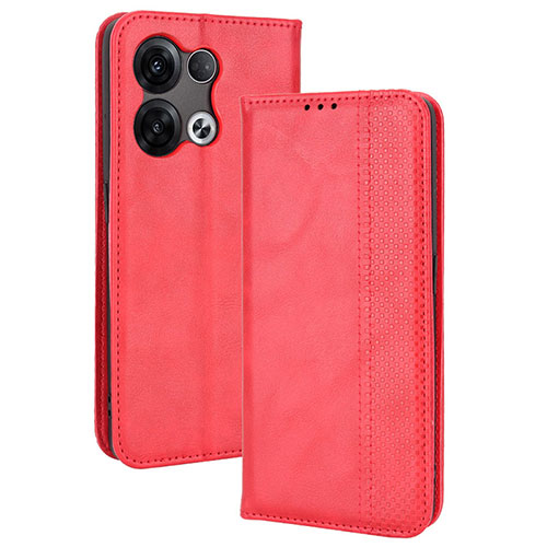 Leather Case Stands Flip Cover Holder BY4 for Oppo Reno8 Pro 5G Red