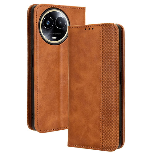 Leather Case Stands Flip Cover Holder BY4 for Realme 11X 5G Brown