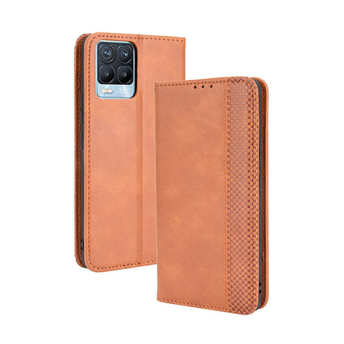 Leather Case Stands Flip Cover Holder BY4 for Realme 8 4G Brown