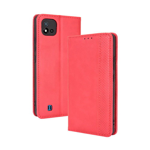 Leather Case Stands Flip Cover Holder BY4 for Realme C20A Red