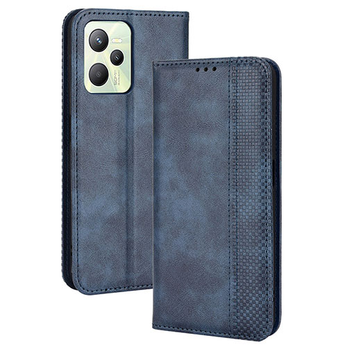 Leather Case Stands Flip Cover Holder BY4 for Realme C35 Blue