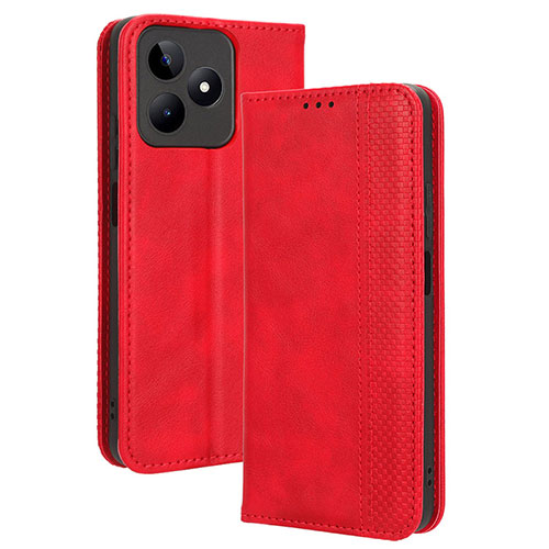 Leather Case Stands Flip Cover Holder BY4 for Realme C51 Red