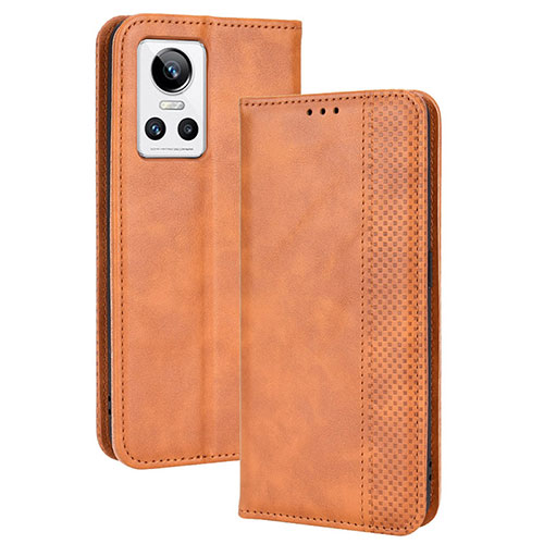 Leather Case Stands Flip Cover Holder BY4 for Realme GT Neo3 5G Brown