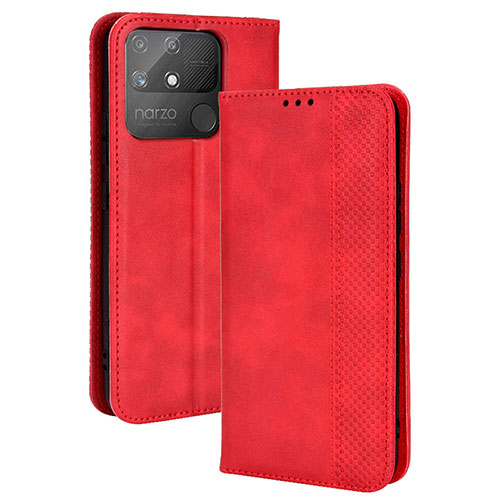 Leather Case Stands Flip Cover Holder BY4 for Realme Narzo 50A Red