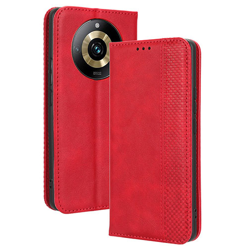 Leather Case Stands Flip Cover Holder BY4 for Realme Narzo 60 Pro 5G Red