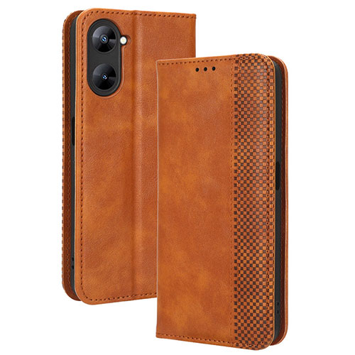 Leather Case Stands Flip Cover Holder BY4 for Realme Q5x 5G Brown