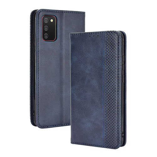 Leather Case Stands Flip Cover Holder BY4 for Samsung Galaxy A02s Blue