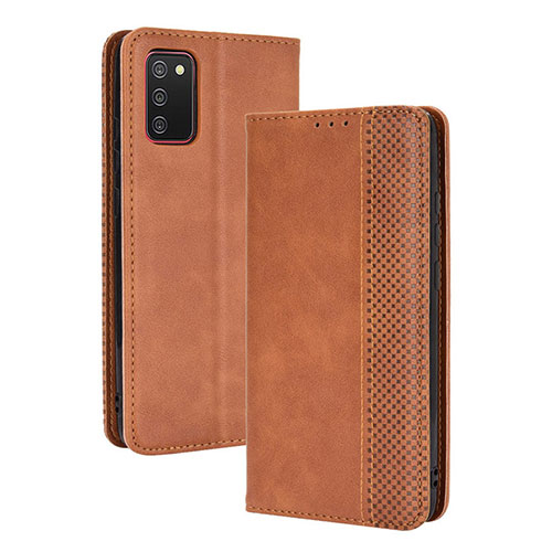 Leather Case Stands Flip Cover Holder BY4 for Samsung Galaxy A03s Brown