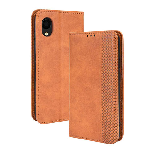 Leather Case Stands Flip Cover Holder BY4 for Samsung Galaxy A22 5G SC-56B Brown