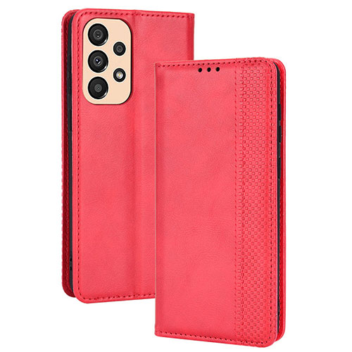 Leather Case Stands Flip Cover Holder BY4 for Samsung Galaxy A23 4G Red