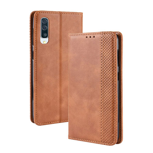 Leather Case Stands Flip Cover Holder BY4 for Samsung Galaxy A30S Brown