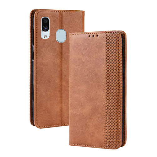 Leather Case Stands Flip Cover Holder BY4 for Samsung Galaxy A40 Brown