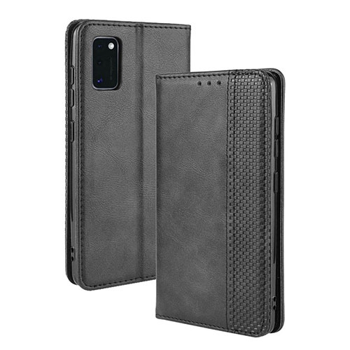 Leather Case Stands Flip Cover Holder BY4 for Samsung Galaxy A41 Black