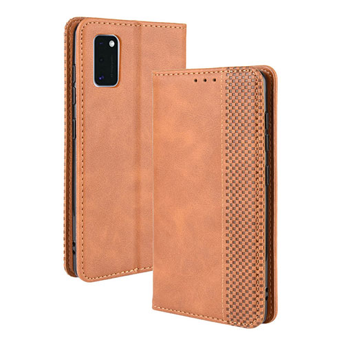 Leather Case Stands Flip Cover Holder BY4 for Samsung Galaxy A41 Brown