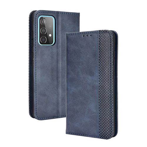 Leather Case Stands Flip Cover Holder BY4 for Samsung Galaxy A52 4G Blue