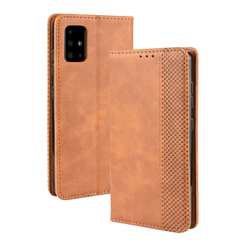 Leather Case Stands Flip Cover Holder BY4 for Samsung Galaxy A71 4G A715 Brown